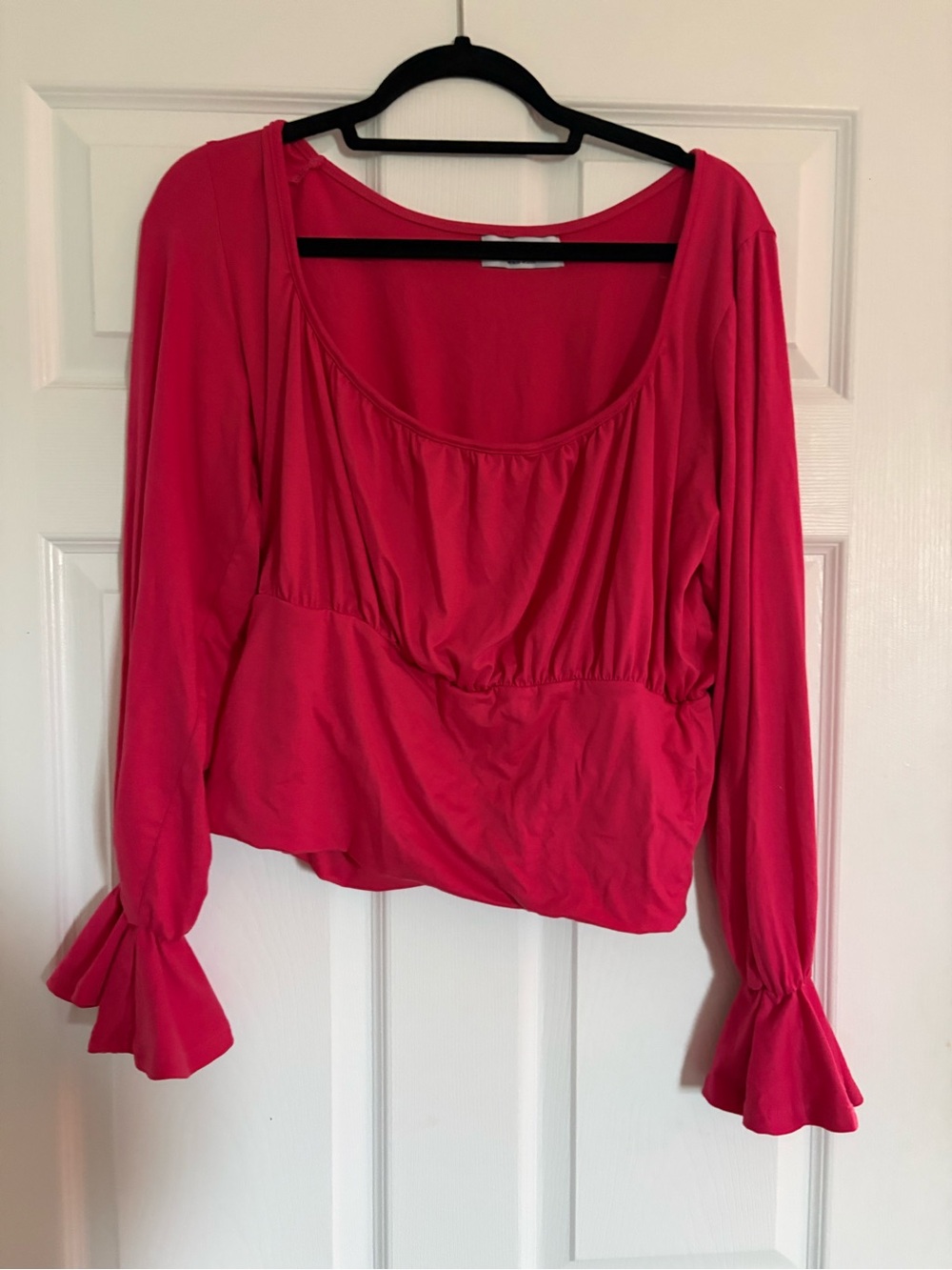 Rebdolls Hot Pink Scoop Neck Long Sleeve Top with Flared Cuffs